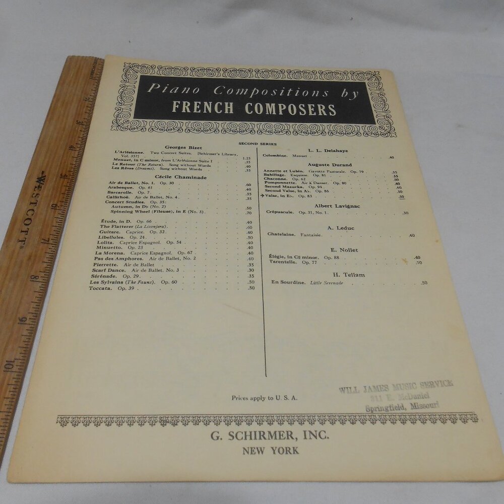 VTG 1937 PIANO COM[OSITIONS BY FRENCH COMPOSERS BY G. SCHIRMER INC. VALSE 🎵
